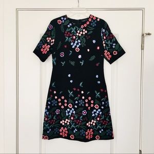 ZARA Floral Embroidered Black Mini Boho Dress XS
